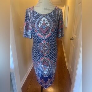 ANTONIO MELANI Blue and Red Paisley Midi Dress